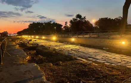 La strada antica illuminata in fase di collaudo